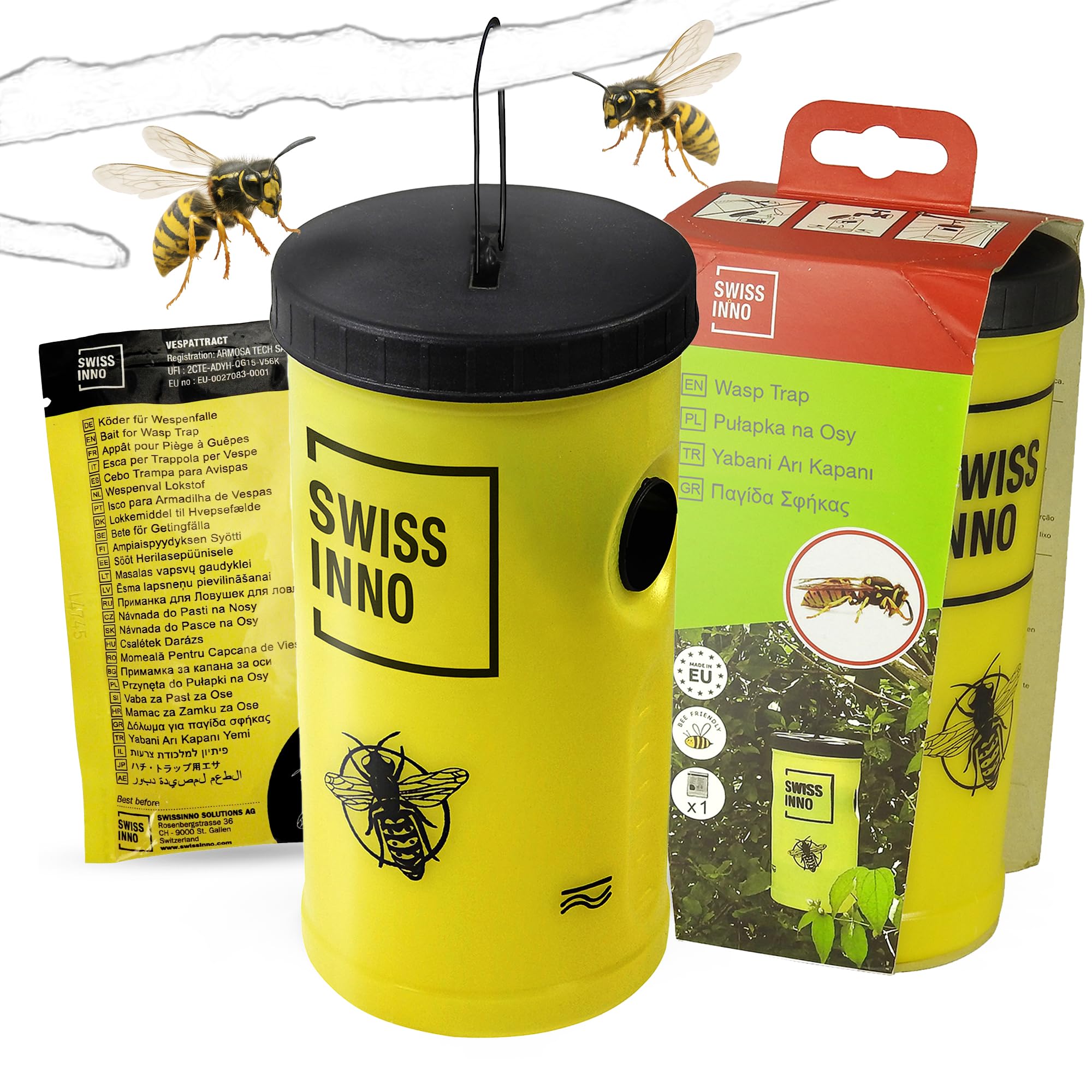 SWISSINNO Wasp Trap Control Secret - Reusable Outdoor Wasp Catcher for Gardens, Patios and Camping - Easy to Use and Clean - Includes Hanging Cord - 1 Trap