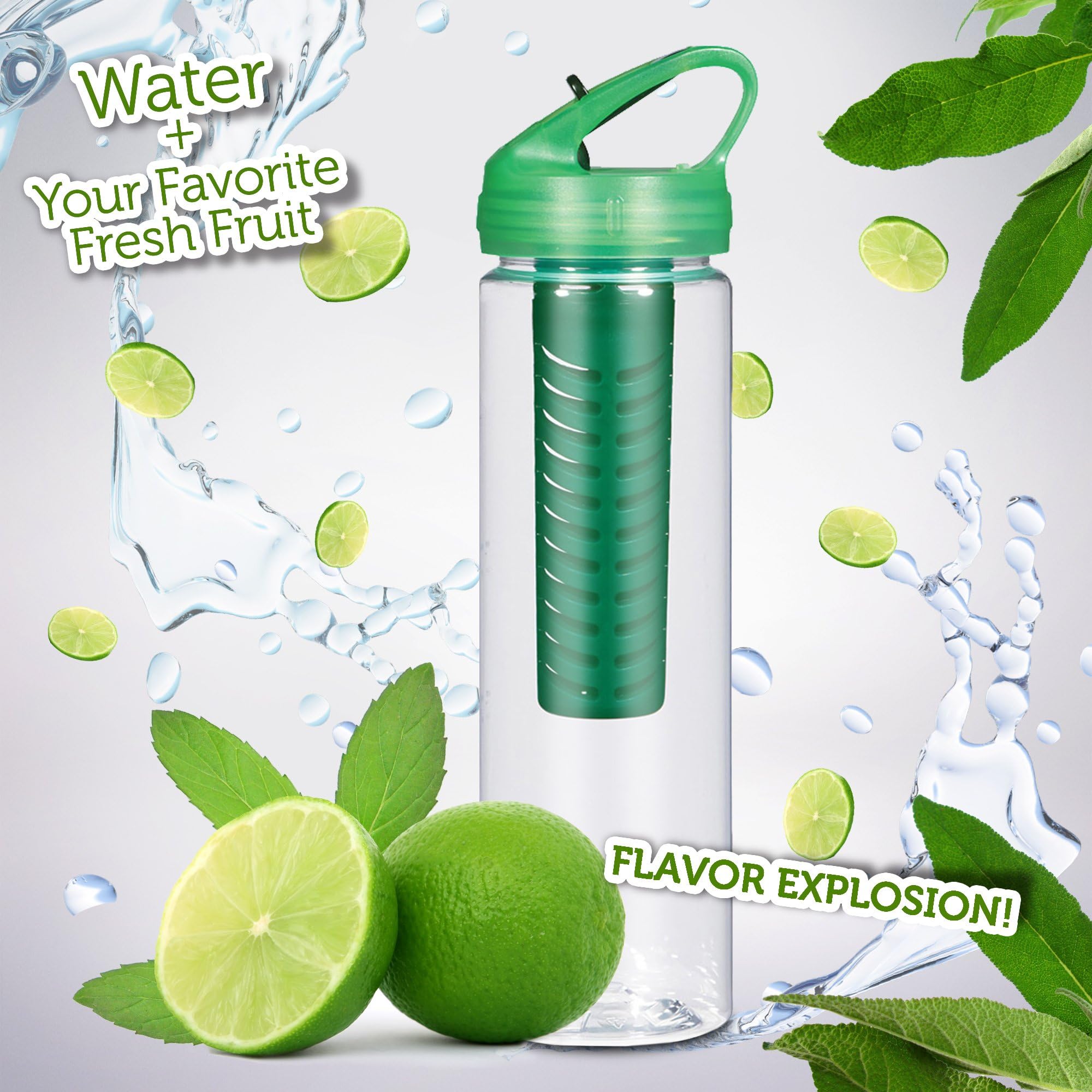 Infusion Water Bottle 25 oz Infuser Water Bottle - Made in USA - BPA Free - Fruit and Flavor Infuser Water Bottle with Twist-On Lid and Flip-Top Sports Drinking Spout - Green