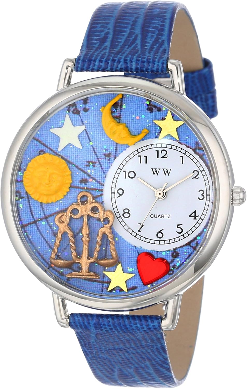 Whimsical Watches Libra Royal Blue Leather and Silvertone Unisex Quartz Watch with White Dial Analogue Display and Multicolour Leather Strap U-1810008