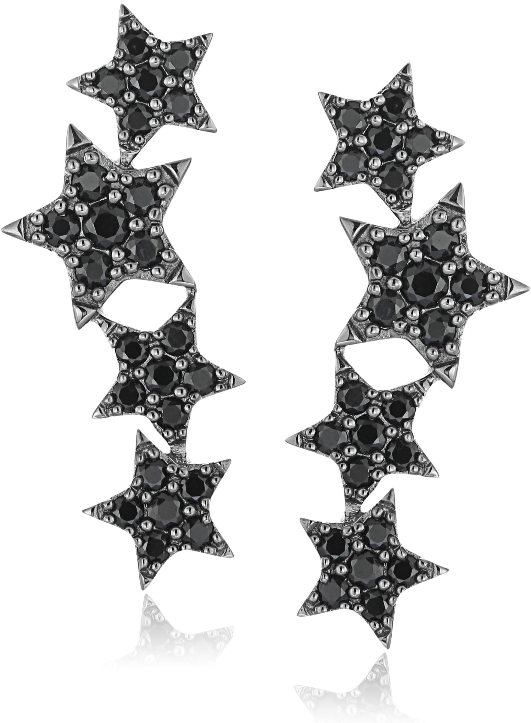 Sterling Silver Black Spinel Ear Climbers Earrings
