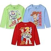 Disney Toy Story Woody Buzz Lightyear Boys Long Sleeve Shirt 3 Pack for Toddler and Big Kids