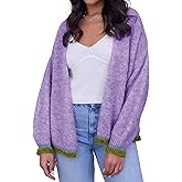 Cazaddi Women's Cardigan Sweater Long Sleeve Color Block Open Front Casual Knit Outerwear