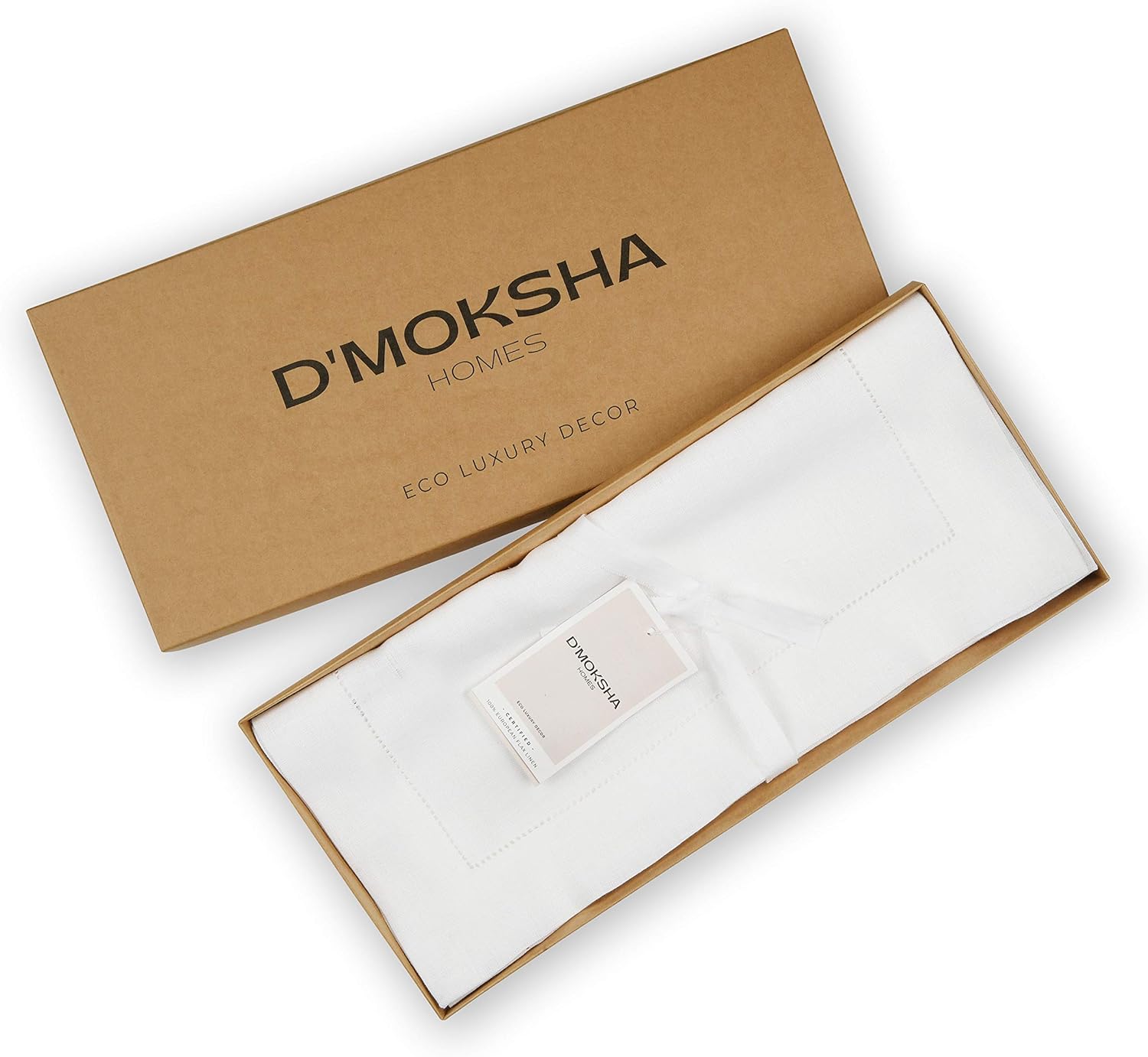 D'Moksha Homes 100% Pure Linen Table Runner/Dresser Scarf - 14 x 90 Inch, Handcrafted from European Flax, Machine Washable, Classic Hemstitch - White: Home & Kitchen