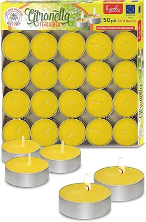 Tealight Citronella Candles - Anti Mosquito Candle - 4 Hour Burn - 50 Pack - DEET Free