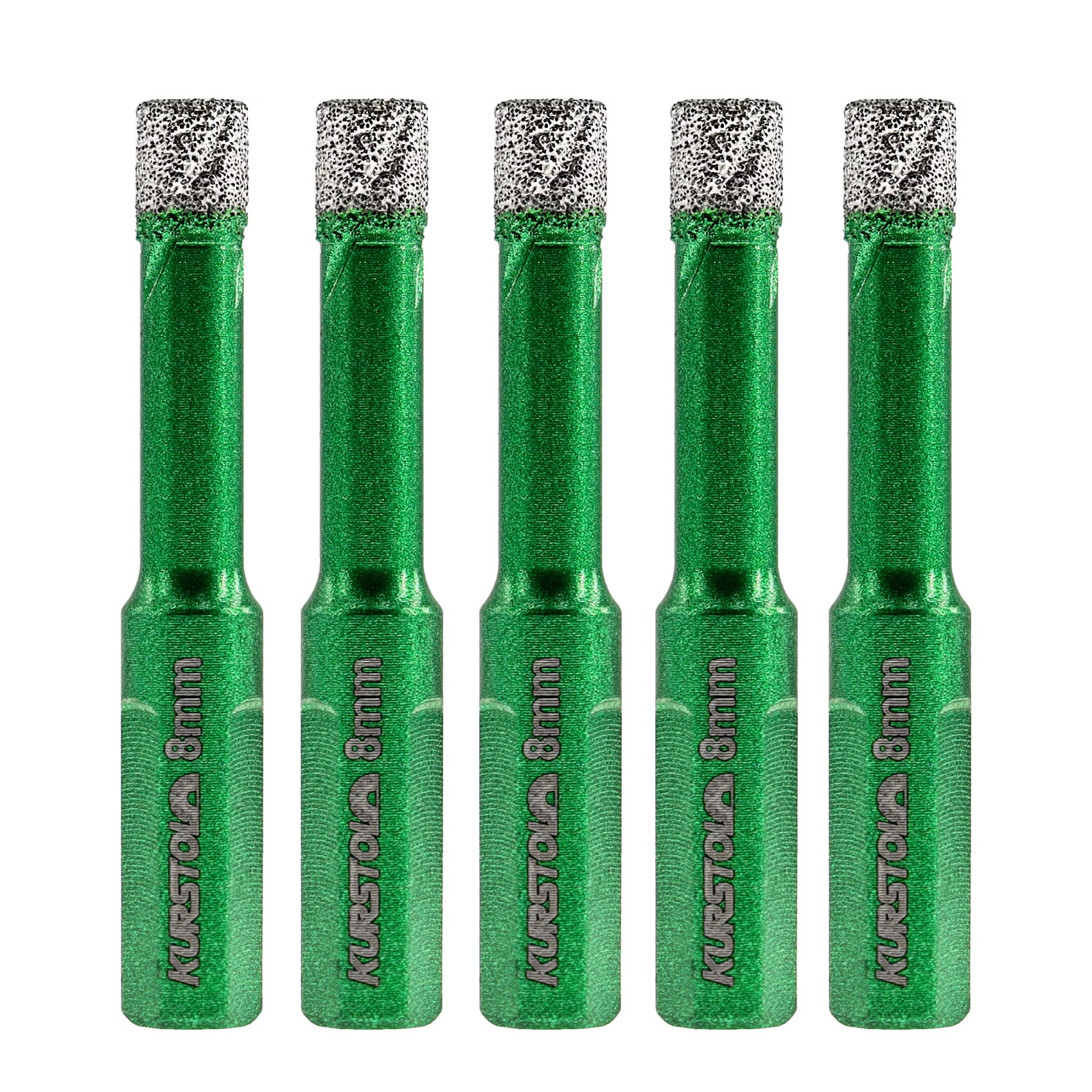 K1 Diamond Tile Drill Bits - Dry Diamond Hole Saw Set for Ceramic Marble Granite Stone, Triangle Shank Fixed Drill Bit Kit, 5pcs, 8mm