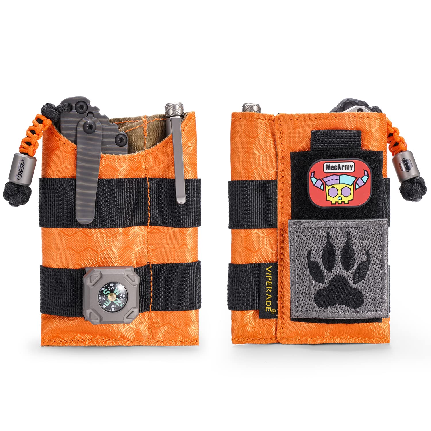 VIPERADE VE9 EDC Pocket Organizer Nylon Tool Pouch for Everyday Carry Multitool Sheath with Patches Area for DIY Patch, with 3 Tool Storage Pockets for Men Outdoor Activity Daily Carry (Orange)