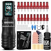 Wormhole Tattoo Gun Kit, Wireless Tattoo Kit, 2300mAh Battery Aluminum Alloy Tattoo Machine Adjustable Tattoo Pen Rotary Gun Kit Xtreme Tattoo Ink, Complete Professional Tattoo Kit for Artists - Black