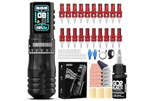 Wormhole Tattoo Gun Kit, Wireless Tattoo Kit, 2300mAh Battery Aluminum Alloy Tattoo Machine Adjustable Tattoo Pen Rotary Gun Kit Xtreme Tattoo Ink, Complete Professional Tattoo Kit for Artists - Black