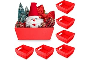 Fainne 20 Pcs Christmas 10" x 8" Empty Gift Baskets Xmas Kraft Cardboard Baskets with Handles Bulk Empty Gift Trays Containers for Christmas New Year Holiday Basket Stuffer Decor(Red)