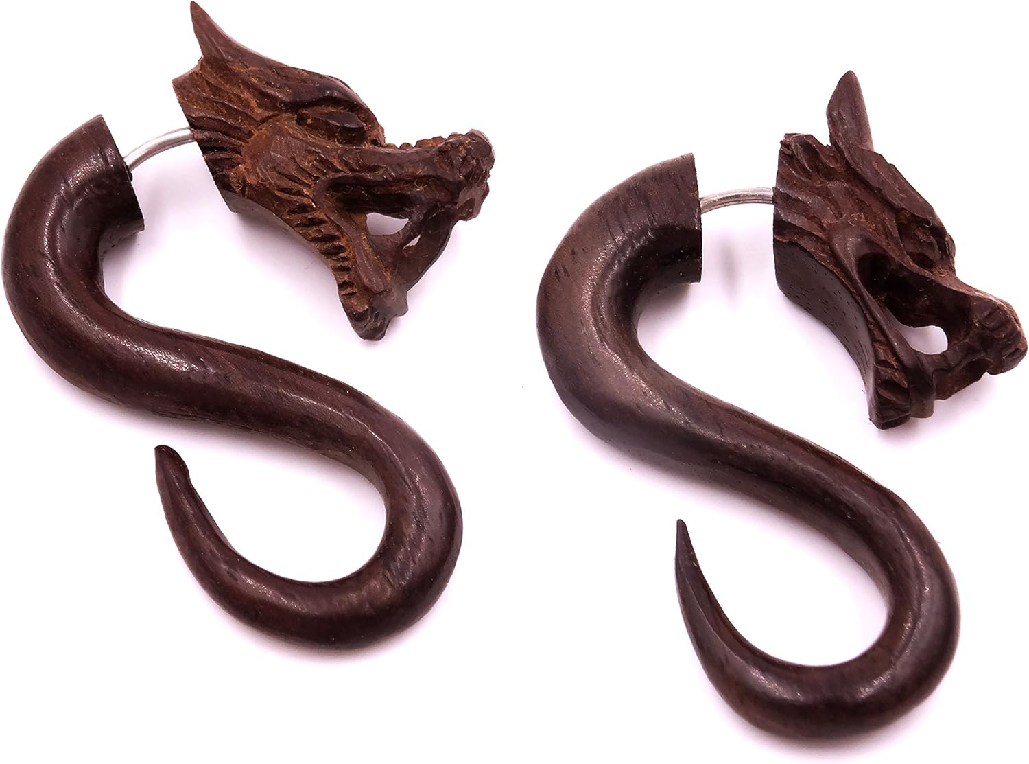 Falso Dilatador Pendientes Dragon Piercing madera par marrón ...