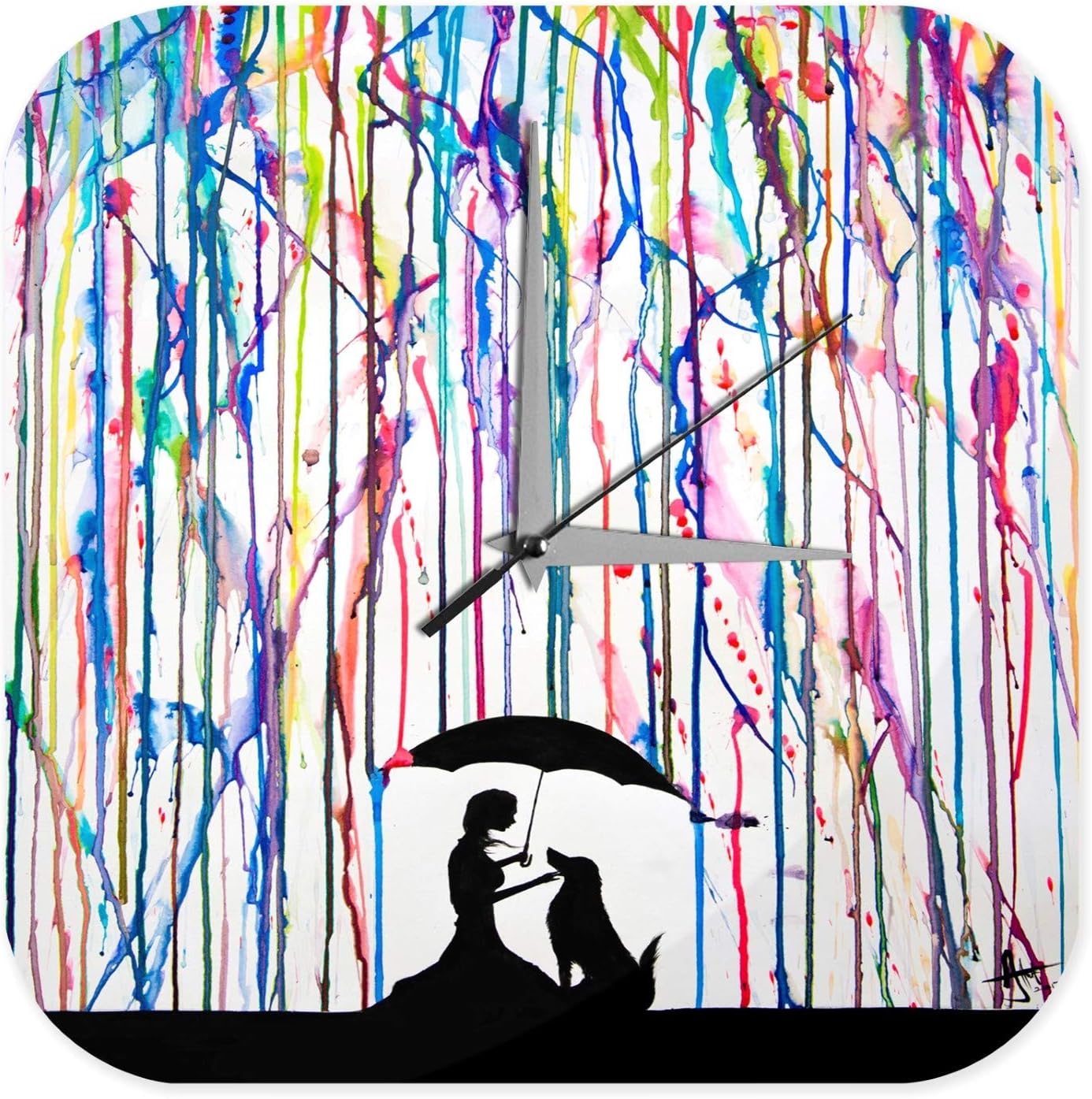 LEotiE SINCE 2004 Wall Clock Silent Vintage Rustic Shabby Chic Design Decorative Fun Kitchen Decoration Colourful rain dog Acryl Acrylglass