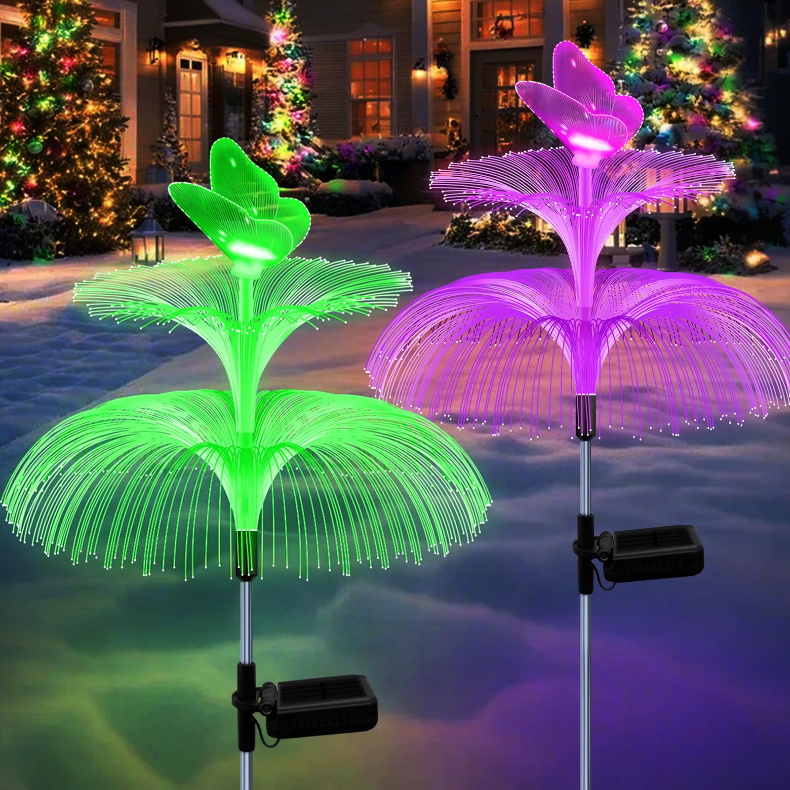 Photo 1 of Solar Garden Lights, Gardening Birthday Gifts for Mom Grandma Women, Waterproof 7 Color Changing Jellyfish Light with Butterfly, 2 Pack Solar Flower Lights for Outdoor Pathway Yard Garden Decor