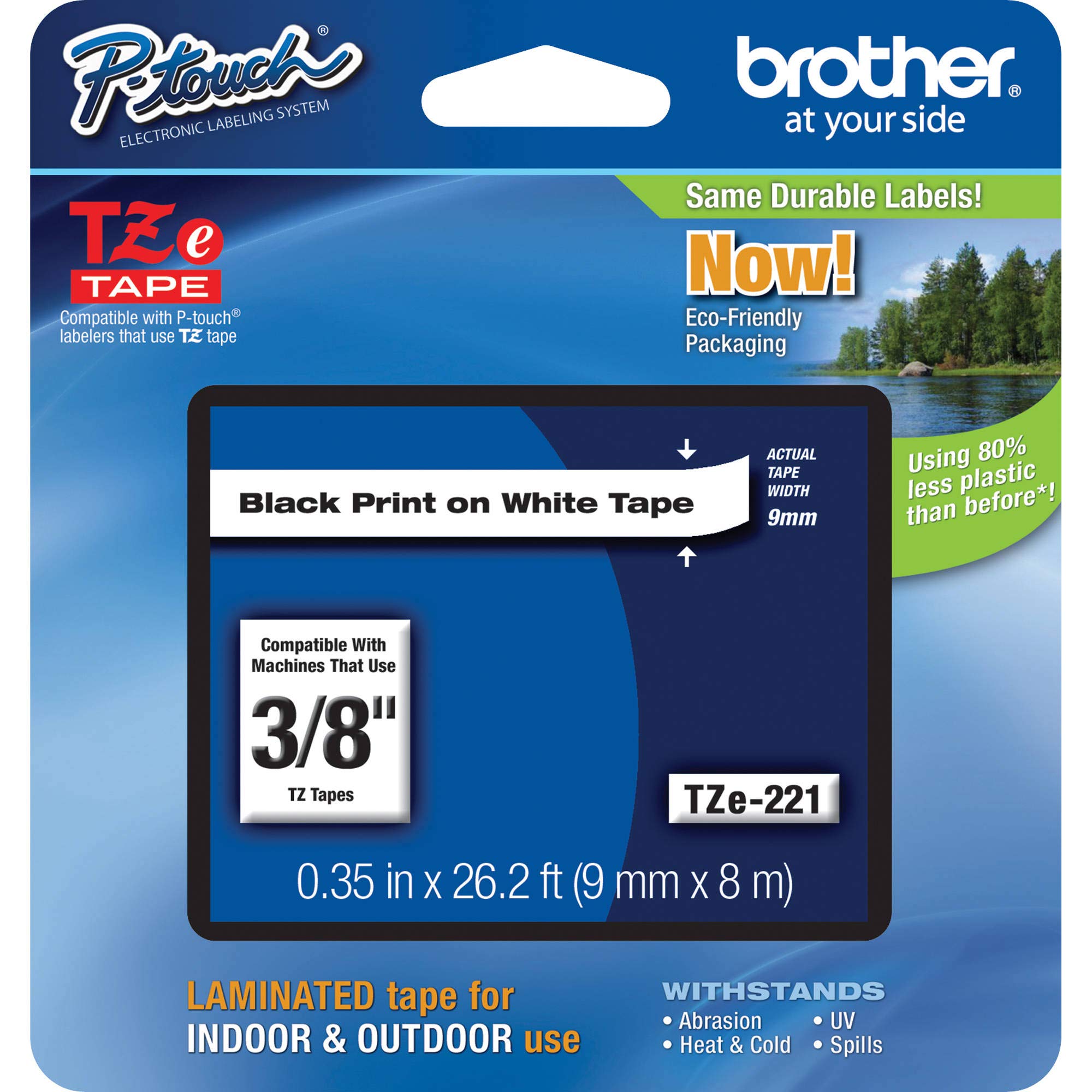 Brother Tape, Retail Packaging, 3/8 Inch, Black on