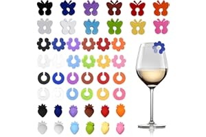 JIEYUMAO Silicone Drink Markers, 48Pcs Wine Glass Charms Markers, 4 Styles Silicone Drink Markers Glass Identifiers for Wine 