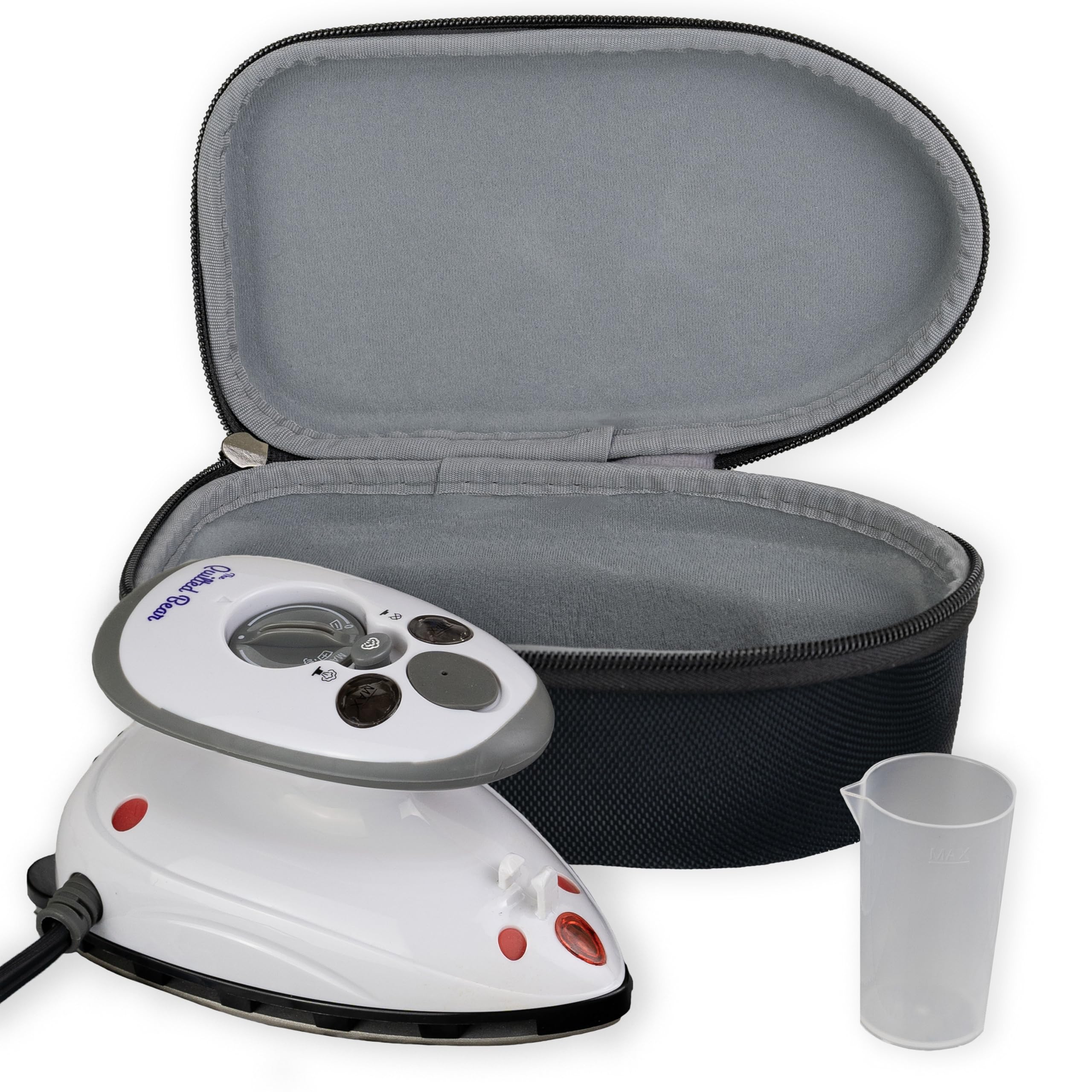 The Quilted Bear Mini Iron - Lightweight Mini Steam Iron with Ceramic Sole Base Plate & Temperature Gauge For Use As A Craft Iron or Travel Iron Steamer (Black Case)