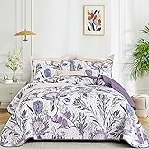 Dintszyayue King Size Quilts Purple, 3 Pieces Boho Floral Bedspread Bedding for King Size Bed, Soft Lightweight Microfiber Coverlet Set for All Season Quilt with 2 Pillowcases