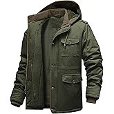 CHEXPEL Men's Winter Jackets with Hood Cotton Military Jackets Fleece Lined Thick Work Coats with Cargo Pockets