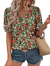 KISSMODA Women's Tunic Tops Casual V Neck Short