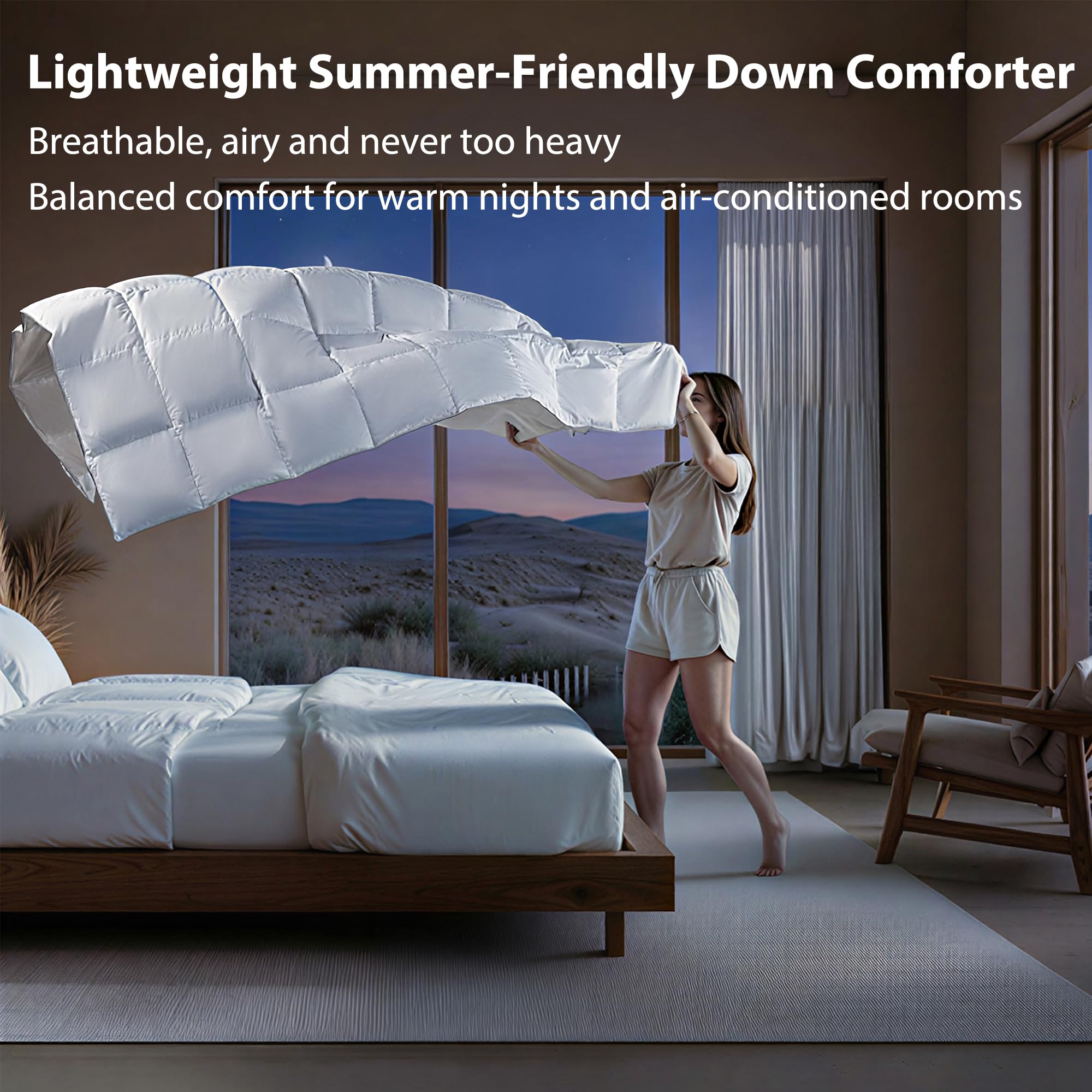 Condition photo showing New/Like New for lightweight summer down fiber comforter oversized king size — naturally cooling breathable blanket f