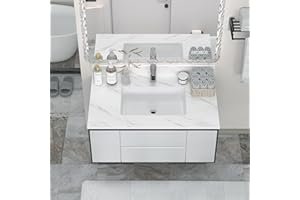 RUNBOLL 37" Marble Vanity Top with Undermount Sink, Bathroom Vanity Sink Top with Pre-drilled Single Holes and 4" Backsplash, Perfect for Home & Rental Properties (Cabinet Not Included)