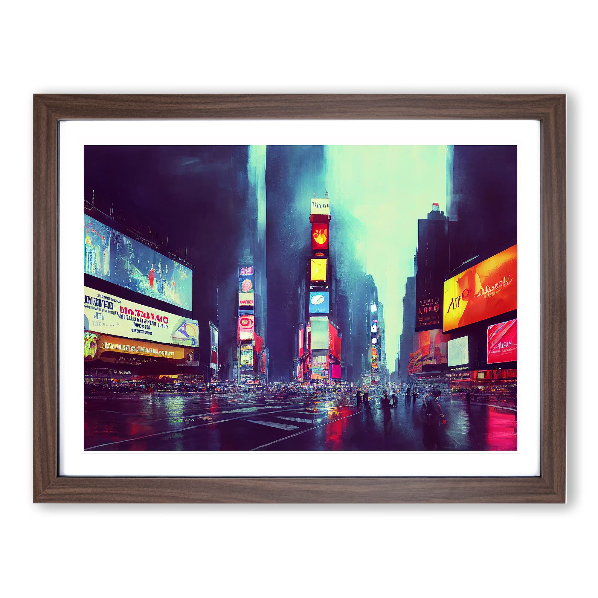 New York City Times Square Vol.3 Framed Print | A4 Walnut Framed Wall Art | Ready to Hang | Modern Cityscape Picture | Living Room Bedroom Lounge Office