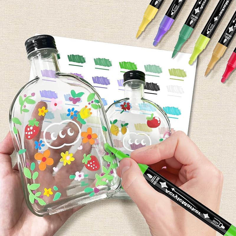24 Farben Acrylstifte Set Wasserfest, Dual Tip Marker für Steine & DIY