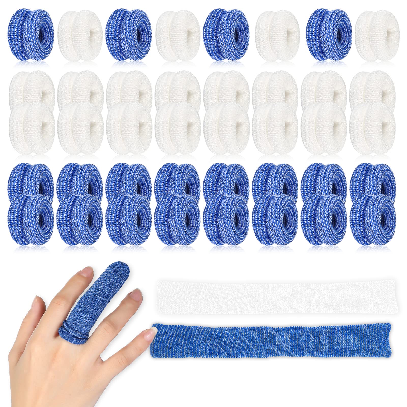 Photo 1 of Nuanchu 40 Pcs Finger Bandage Finger Cots Protectors Tubular Breathable Bandage for Wound Care Cotton Fingertips Covers Disposable Cots for Thumb Sprains Gardening Fitness (White,Blue,23.6 Inch)