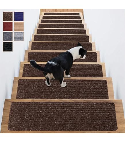 RIOLAND Non-Slip Stair Treads For Wood Steps - 8x30 Inch Carpet Runners (15-Pack)