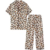 Mikrdoo Silk Pajamas for Girls 2-Piece: Short Sleeve Tops and Pants Satin PJs Fashion Sleepwear for Kids 3-14 Years