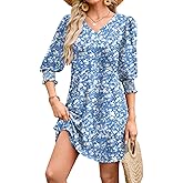 WIHOLL 3/4 Length Sleeve Summer Dresses Casual Midi Dress Beach Vacation Sundresses with Pockets