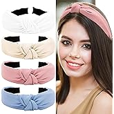 Aushamtai 4PCS Top Knotted Headbands for Women Girls Pink White Blue Khaki Top Knot Hairbands Cute Head band for Women Ms Rachel Headband Ms Rachel Costume Wide Knotted Hair Accessories Stylish