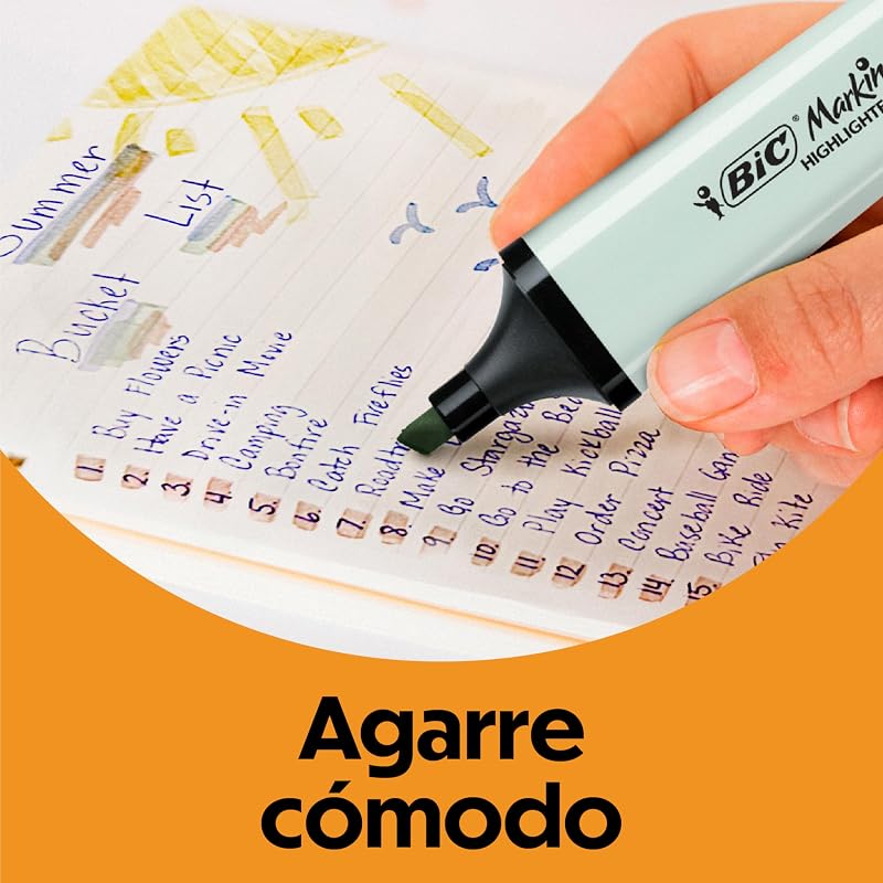 Marking Flat Highlighter Pastel/Neon Subrayadores de Punta Biselada - Colores Surtidos, Caja de 16