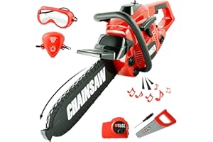 BELLOCHIDDO Toy Chainsaw - Construction Toy Power Tools with Realistic Sounds, Goggles Assesories, Outdoor Pretend Play Set, Gift for Kids 3+