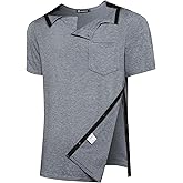 KGGEOO Men’s Post Shoulder Surgery Recovery Shirt Tear Away Short Sleeve Rotator Cuff Full Side Snap Adaptive Chemo Clothing