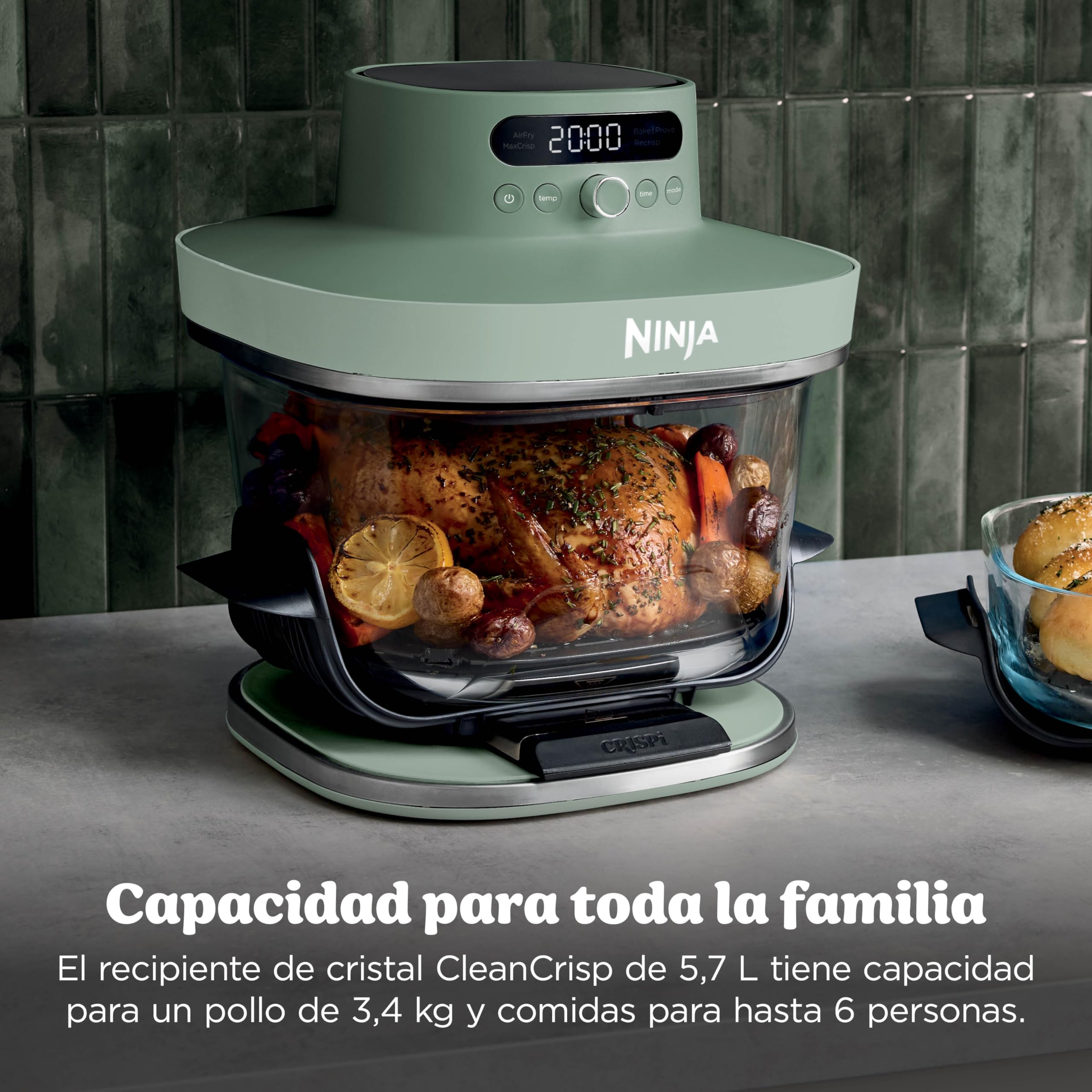Ninja CRISPi PRO XL Glas-Heißluftfritteuse (Air-Fryer), 5 voreingestellte Zubereitungsfunktionen, CleanCrisp-Glasbehälter (5,7 l und 2,3 l) und Aufbewahrungsdeckel, Moosgrün AS090EUGN 7