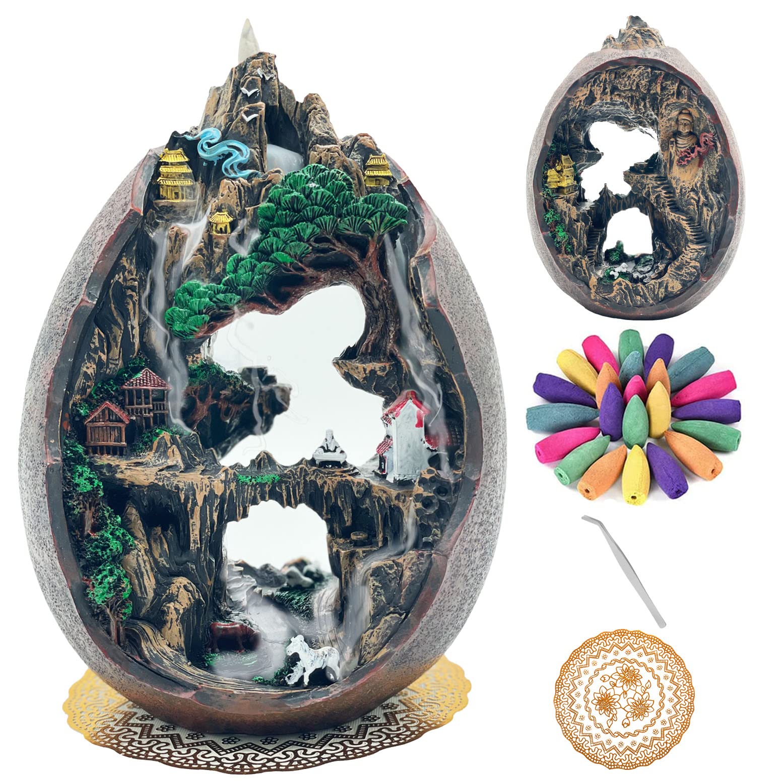 Photo 1 of Zvaiuk Mountain Waterfall Incense Burner?Backfall Incense Holder River, Incense Falls Meditation Decor for Room with Upgrade Incense Cones and Accessories (2side)