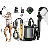 AixPool Upgraded Portable Shower with Heater,Outdoor Heated Camping Shower | 2000W Portable Camping Water Heater with Shower Head 3 Spray Modes,6000mAh Rechargeable Portable Shower Pump with LED Display