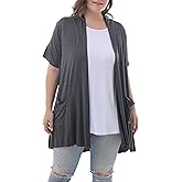 ZERDOCEAN Women's Plus Size Short Sleeve Lightweight Soft Printed Drape Cardigan with Pockets