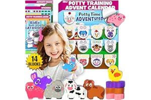 14PC Wooden Stacking Blocks Farm Animal Advent Calendar, Montessori Toddler Toys, Fine Motor Skill Development, Potty Training Chart System Behavior Rewards, LIL ADVENTS Potty Time Adventures + eBook