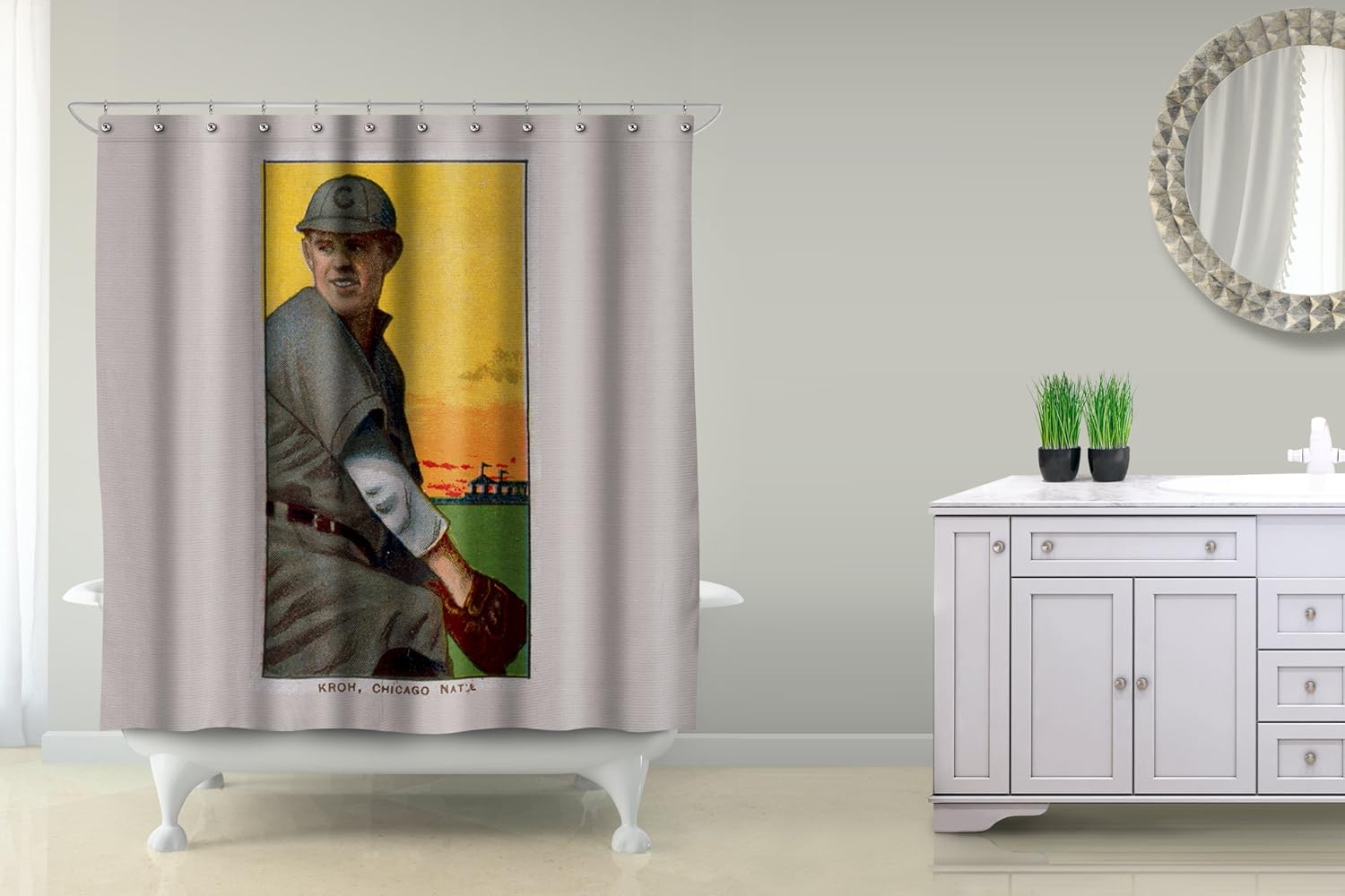 Chicago Cubs Rube Kroh Baseball Card 71x74 Polyester Shower