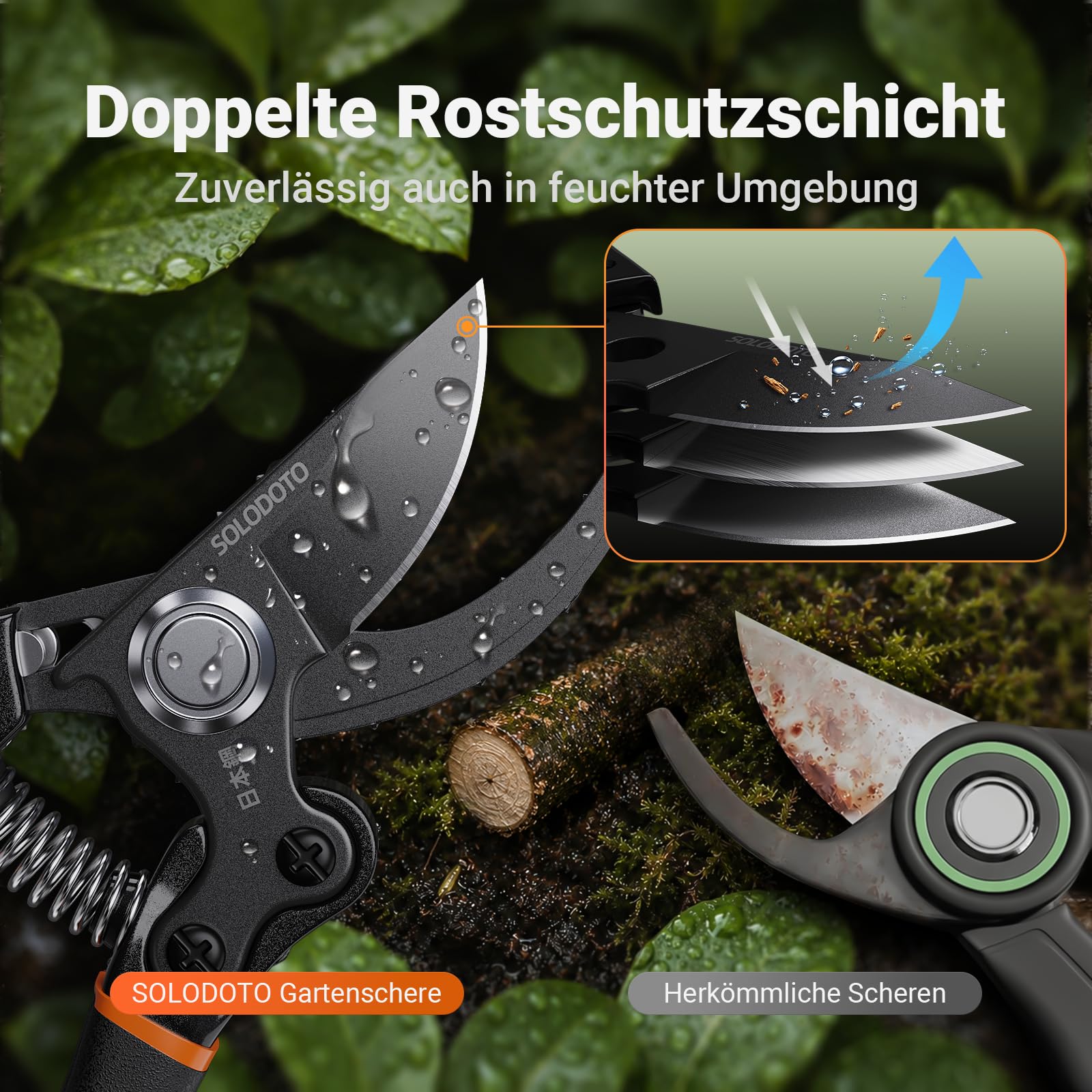 SOLODOTO Profi Gartenschere– schärfer, Japanischer SK5-Kohlenstoffstahl, Bypass-Schneide, 25 mm Schnittdurchmesser, für trockenes, frisches Holz, Profi Rosenschere, Pflanzenschere astschere 4
