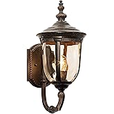 John Timberland Bellagio European Outdoor Carriage Light Fixture Vintage Bronze Curved Arm Hammered Glass Sconce for Exterior