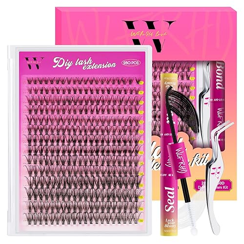 Lash Extension Kit 280PCS Eyelash Clusters 30D DIY Eyelash Extension Individual Lashes Natural Lash Clusters Kit with Lash Bond and Seal, Tweezers(D-Mix9-16mm)