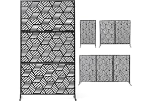Upgraded Version Metal Privacy Screen, Freestanding Outdoor Privacy Fence - Glitzhome 69''H x 36''W Decorative Outdoor Divider with Stand for Balcony Patio Indoor Room