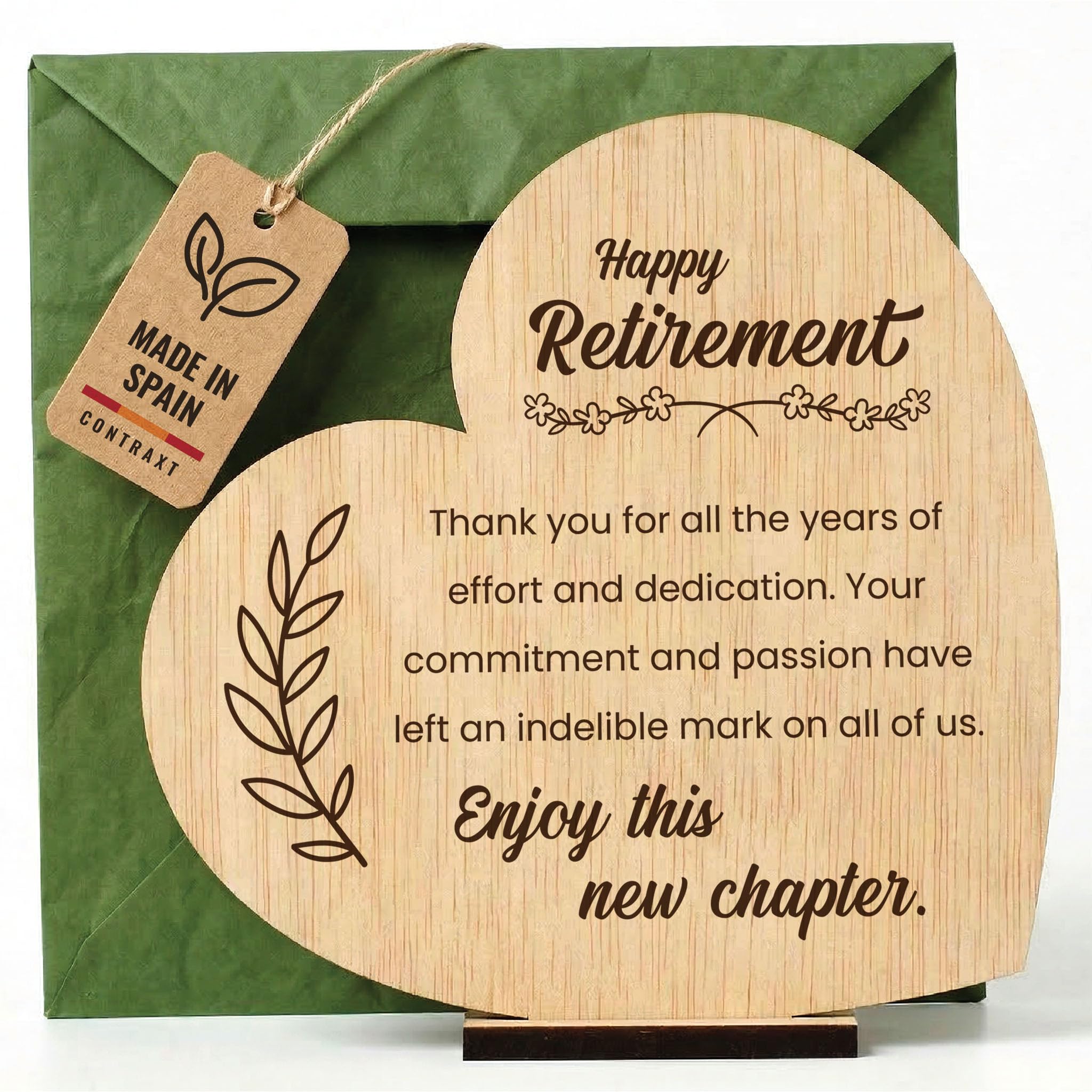 CONTRAXT Happy Retirement Gift in Wood Original Retirement Card Postcard Plaque Dedication for Colleagues Bosses Friends Teacher Male Female