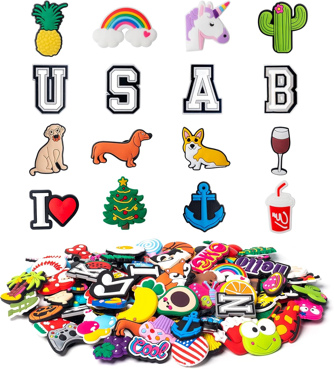 Charms for Crocs, 100pcs Different TAYTG Croc Charm for Kids and Women, Fit for Croc Shoes Decoration DIY set