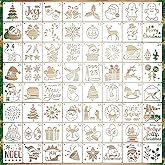 64pcs Christmas Stencils, Reusable Plastic Xmas Holiday Painting Template Rectangle Christmas Ornament Snowflake Snowman Sant