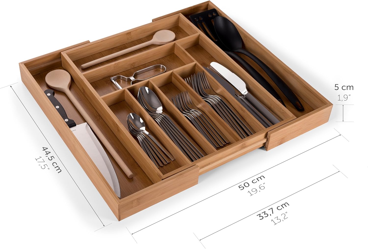 Blumtal Bamboo Cutlery Organiser - Extendable Cutlery Tray for Drawer - Cutlery Trays with Adjustable Size: 7 to 9 Segments - Image 4