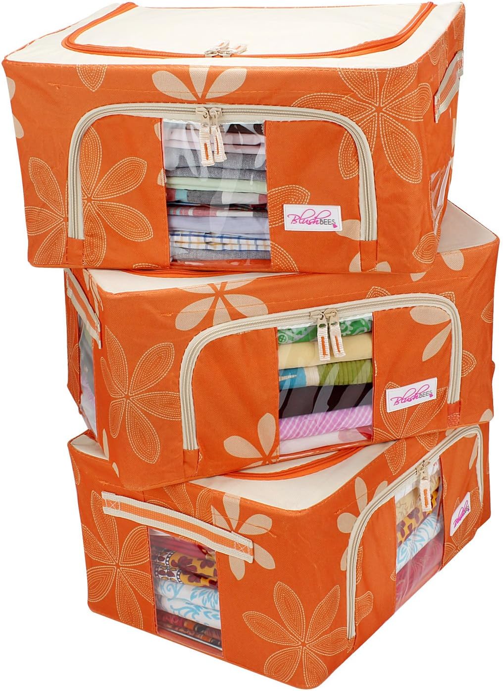 BlushBeesยฎ Living Box - Storage Boxes for Clothes, Saree Cover - 24 Litre, Pack of 3, Orange