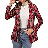 utcoco Women's Christmas Plaid Blazer Long Sleeve One Button Suit Jacket Casual Office Festive Outerwear